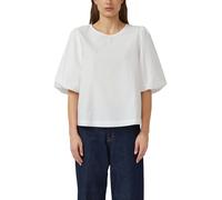 Schlupfbluse S.OLIVER, Damen, Gr. 40, weiß, Web, Obermaterial: 100% Baumwolle, unifarben, lässig geschnitten hüftbedeckend, Rundhals, abgesteppte Kante, Blusen Schlupfbluse, mit weitem Hallbarm und Kn