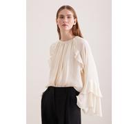 Schlupfbluse SEIDENSTICKER, Damen, Gr. L (40), off, weiß, 100% Polyester, unifarben, relaxed fit, Rundhals, Blusen Schlupfbluse, 1/1 Rundhals Uni (84152234-40) off, weiß