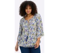 Schlupfbluse SHEEGO BY JOE BROWNS, Damen, Gr. 42, bunt (champagner, royalblau, gemustert), 100% Viskose, geblümt, gemustert, Rundhals, Blusen Schlupfbluse (93941628-42) champagner, royalblau, gemuster
