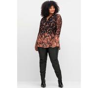 Longtunika aus Mesh, mit Trompetenärmeln, schwarz gemustert, Gr.44