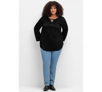 Schlupfbluse SHEEGO BY JOE BROWNS, Damen, Gr. 46, schwarz, 100% Viskose, Spitzenbesatz:100% Baumwolle, unifarben, Rundhals, Blusen Schlupfbluse (61894923-46) schwarz