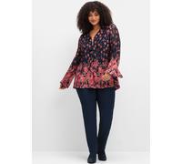 Schlupfbluse SHEEGO BY JOE BROWNS, Damen, Gr. 54, blau (blau gemustert), 95% Polyester, 5% Elasthan, geblümt, gemustert, V-Ausschnitt, Blusen Schlupfbluse (85437903-54) blau gemustert