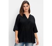 Schlupfbluse SHEEGO, Damen, Gr. 46, schwarz, 100% Baumwolle, unifarben, Rundhals, Blusen Schlupfbluse (10648010-46) schwarz