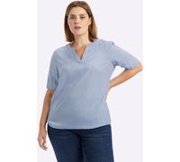 Schlupfbluse SHEEGO, Damen, Gr. 52, blau (hellblau), 100% Viskose, unifarben, Rundhals, Blusen Schlupfbluse (18037635-52) hellblau