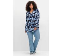 Schlupfbluse SHEEGO, Damen, Gr. 58, blau (marine, gemustert), 100% Viskose, geblümt, gemustert, Rundhals, Blusen Schlupfbluse (77371102-58) marine, gemustert