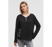 Schlupfbluse SOCCX, Damen, Gr. XL, schwarz, Web, Material: 100% Viskose, bedruckt, regular fit normal, V-Ausschnitt, mit Riegel Umschlagsaum, Blusen Schlupfbluse, im Turn-Up-Look (67594663-XL) schwarz