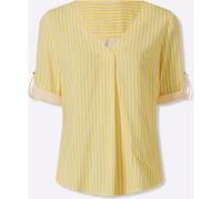 Schlupfbluse HEINE, Damen, Gr. 36, sonnengelb, ecru, gestreift, 100% Viskose, bedruckt, gemustert, mehrfarbig, V-Ausschnitt, Blusen Schlupfbluse (94151049-36) sonnengelb, ecru, gestreift