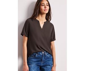 Schlupfbluse STREET ONE, Damen, Gr. 34, braun (espresso braun), Web, Obermaterial: 100% Viskose, figurumspielend hüftbedeckend, V-Ausschnitt, Aufschlag, Blusen Schlupfbluse, Leicht abgerundeter Saum,