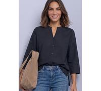 Schlupfbluse STREET ONE, Damen, Gr. 36, schwarz (indigo night), Web, Obermaterial: 100% Viskose, unifarben, lässig geschnitten hüftbedeckend, V-Ausschnitt, abgesteppte Kante, Blusen Schlupfbluse, 3/4-