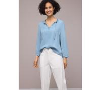 Schlupfbluse STREET ONE, Damen, Gr. 38, light blau soft wash, Web, Obermaterial: 100% Lyocell, unifarben, lässig geschnitten hüftbedeckend, Rundhals, Blusen Schlupfbluse, 3/4-Arm Bluse mit Split Neck