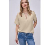 Schlupfbluse STREET ONE, Damen, Gr. 40, cotton beige, Web, Obermaterial: 100% Viskose, figurumspielend hüftbedeckend, V-Ausschnitt, Aufschlag, Blusen Schlupfbluse, Leicht abgerundeter Saum, Ärmelaufsc