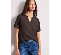 Schlupfbluse STREET ONE, Damen, Gr. 42, braun (espresso braun), Web, Obermaterial: 100% Viskose, figurumspielend hüftbedeckend, V-Ausschnitt, Aufschlag, Blusen Schlupfbluse, Leicht abgerundeter Saum,