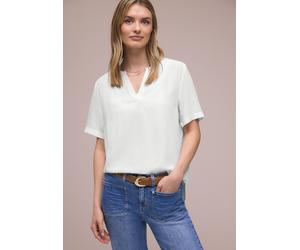 Schlupfbluse STREET ONE, Damen, Gr. 42, sanftes weiß, Web, Obermaterial: 100% Viskose, figurumspielend hüftbedeckend, V-Ausschnitt, Aufschlag, Blusen Schlupfbluse, Leicht abgerundeter Saum, Ärmelaufsc