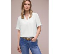 Schlupfbluse STREET ONE, Damen, Gr. 44, sanftes weiß, Web, Obermaterial: 100% Viskose, figurumspielend hüftbedeckend, V-Ausschnitt, Aufschlag, Blusen Schlupfbluse, Leicht abgerundeter Saum, Ärmelaufsc