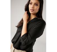 Schlupfbluse TAMARIS, Damen, Gr. 44, schwarz, Web, Obermaterial: 100% Viskose, unifarben, lässig geschnitten Po-bedeckend, 1-Knopf-Manschette krempelbar, Blusen Schlupfbluse, mit Krempelärmeln und Tas
