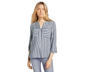Schlupfbluse TOM TAILOR, Damen, Gr. 46, blau (sanftes weiß navy gestreift), Web, Obermaterial: 100% Viskose, figurumspielend hüftbedeckend, Serafino, 1-Knopf-Manschette, Blusen Schlupfbluse, mit verde