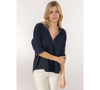 Schlupfbluse ZWILLINGSHERZ "Neon Kante", Damen, marine, Stoff, Obermaterial: 100% Baumwolle, figurumspielend Po-bedeckend, V-Ausschnitt, gerader Abschluss krempelbar, Blusen Schlupfbluse, Musselin, ei