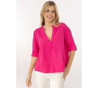 Schlupfbluse ZWILLINGSHERZ "Neon Kante", Damen, neonpink, Stoff, Obermaterial: 100% Baumwolle, figurumspielend Po-bedeckend, V-Ausschnitt, gerader Abschluss krempelbar, Blusen Schlupfbluse, Musselin,