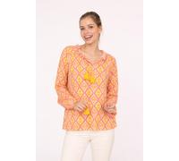 Schlupfbluse ZWILLINGSHERZ "Ovale Ranken", Damen, Gr. L/XL (L/XL), orange (mittelorange), Obermaterial: 100% Viskose, gemustert, loose fit hüftlang, Serafino, Blusen Schlupfbluse, Bindeband mit Tassel