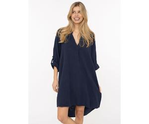 Schlupfbluse ZWILLINGSHERZ "Rom", Damen, navy, Web, Obermaterial: 100% Baumwolle, unifarben, ca. Mitte Oberschenkel, tiefer V-Ausschnitt, Krempelärmel 1-Knopf-Manschette, Blusen Schlupfbluse, verlänge
