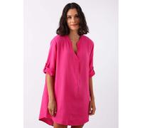 Schlupfbluse ZWILLINGSHERZ ""Rom"", Damen, pink, Web, Obermaterial: 100% Baumwolle, unifarben, ca. Mitte Oberschenkel, tiefer V-Ausschnitt, Krempelärmel 1-Knopf-Manschette, Blusen Schlupfbluse, verlän