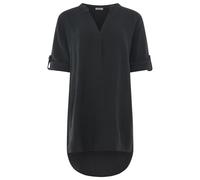 Schlupfbluse ZWILLINGSHERZ "Rom", Damen, schwarz, Web, Obermaterial: 100% Baumwolle, unifarben, ca. Mitte Oberschenkel, tiefer V-Ausschnitt, Krempelärmel 1-Knopf-Manschette, Blusen Schlupfbluse, verlä