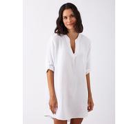 Schlupfbluse ZWILLINGSHERZ ""Rom"", Damen, weiß, Web, Obermaterial: 100% Baumwolle, unifarben, ca. Mitte Oberschenkel, tiefer V-Ausschnitt, Krempelärmel 1-Knopf-Manschette, Blusen Schlupfbluse, verlän