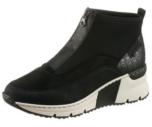 Schlupfboots RIEKER, Damen, Gr. 38, schwarz, Nubuklederimitat, Textil, Reptilienprägung, Veloursleder, Schuhe Schlupfboots, Stiefelette, High Top Sneaker mit Reißverschluss auf der Vorderseite (477652