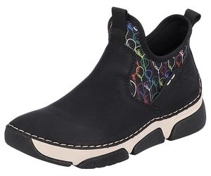 Schlupfboots RIEKER, Damen, Gr. 42, schwarz, Synthetik, Textil, Schuhe Schlupfboots, mit buntem Aufdruck (47528158-42)