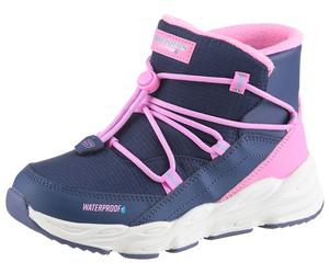 Schlupfboots SKECHERS "TURBO TREAD", Mädchen, Gr. 33, blau (navy, rosa), Lederimitat, Textil, kontrastfarbene Details, Schuhe Schlupfboots, Winterboots mit Gummizug, Größenschablone zum Download (3946