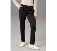 Schlupfhose ANISTON CASUAL, Damen, Gr. 42, N-Gr, blau (marine), Jersey, Obermaterial: 95% Polyester, 5% Elasthan, Strukturmuster, unifarben, figurumspielend lang, Hosen Schlupfhose, in strukturierter 