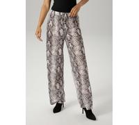 Schlupfhose ANISTON CASUAL, Damen, Gr. 42, N-Gr, braun (hellbeige, dunkelbraun, braun, hellbraun), Single Jersey, Obermaterial: 100% Polyester, Schlangenoptik, bedruckt, weit lang, Hosen Schlupfhose,