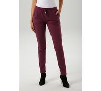 Schlupfhose ANISTON CASUAL, Damen, Gr. 46, N-Gr, rot (bordeaux), Sweatware, Obermaterial: 95% Baumwolle, 5% Elasthan, unifarben, figurumspielend knöchelfrei, Hosen Schlupfhose, mit seitlichem ANISTON-