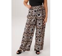 Schlupfhose ANISTON PLUS, Damen, Gr. 52, N-Gr, leoprint, Crêpe, Obermaterial: 95% Polyester, 5% Elasthan, bedruckt, gemustert, figurumspielend knöchellang, Hosen Schlupfhose, in trendigem Leoprint - N