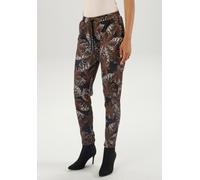 Schlupfhose ANISTON SELECTED, Damen, Gr. 38, N-Gr, braun (schwarz, braun, beige), Jersey, Obermaterial: 70% Polyester, 25% Viskose, 5% Elasthan, bedruckt, figurumspielend knöchelfrei, Hosen Schlupfhos