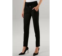 Schlupfhose ANISTON SELECTED, Damen, Gr. 38, N-Gr, schwarz, Jersey, Obermaterial: 65% Polyester, 32% Viskose, 3% Elasthan, unifarben, figurumspielend 7/8-Länge, Hosen Schlupfhose, mit großen, aufgeset