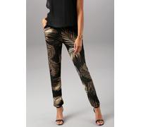 Schlupfhose ANISTON SELECTED, Damen, Gr. 38, N-Gr, schwarz (schwarz, braun, bedruckt), Jersey, Obermaterial: 100% Viskose, bedruckt, geblümt, gemustert, figurumspielend knöchellang, Hosen Haremshose S