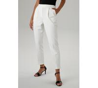 Schlupfhose ANISTON SELECTED, Damen, Gr. 38, N-Gr, weiß (wollweiß), Jersey, Obermaterial: 65% Polyester, 32% Viskose, 3% Elasthan, unifarben, figurumspielend 7/8-Länge, Hosen Schlupfhose, mit Bundfalt