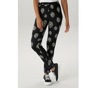 Schlupfhose ANISTON SELECTED, Damen, Gr. 42, N-Gr, schwarz-weiß (schwarz, sanftes weiß), Jersey, Obermaterial: 100% Viskose, bedruckt, geblümt, figurumspielend knöchellang, Hosen Schlupfhose, mit tren