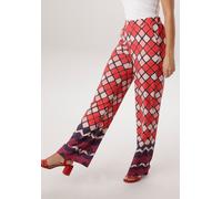Schlupfhose ANISTON SELECTED, Damen, Gr. 44, N-Gr, bunt (apricot, rosa, beige, schwarz, bordeaux, marine), Web, Obermaterial: 95% Polyester, 5% Elasthan, Rautenmuster, bedruckt, gemustert, lässig gesc