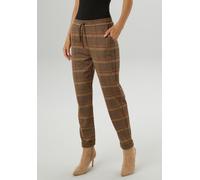 Schlupfhose ANISTON SELECTED, Damen, Gr. 44, N-Gr, schoko, camel, rot, beige, Jersey, Obermaterial: 65% Polyester, 33% Viskose, 2% Elasthan, Jacquardmuster, gemustert, kariert, figurumspielend knöchel