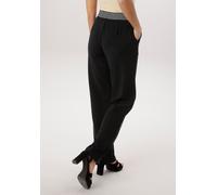 Schlupfhose ANISTON SELECTED, Damen, Gr. 44, N-Gr, schwarz (schwarz, weiß), Web, Obermaterial: 95% Polyester, 5% Elasthan, unifarben, figurumspielend knöchellang, Hosen Schlupfhose, mit gestreifen Run