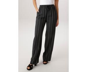 Schlupfhose ANISTON SELECTED, Damen, Gr. 44, N-Gr, schwarz-weiß (schwarz, beige), Web, Obermaterial: 100% Viskose, bedruckt, gemustert, gestreift, lässig geschnitten knöchellang, Hosen Schlupfhose, mi