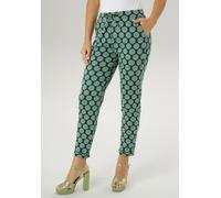 Schlupfhose ANISTON SELECTED, Damen, Gr. 46, N-Gr, grün (dunkelgrün, mint), Jersey, Obermaterial: 67% Polyester, 31% Viskose, 2% Elasthan, Jacquardmuster, gepunktet, gestreift, figurumspielend 7/8-Län