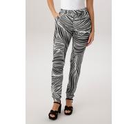 Schlupfhose ANISTON SELECTED, Damen, Gr. 46, N-Gr, schwarz-weiß (schwarz, weiß), Jersey, Obermaterial: 100% Viskose, figurumspielend knöchellang, Hosen Schlupfhose, mit trendigen Allover-Print - NEUE