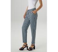 Schlupfhose ANISTON SELECTED, Damen, Gr. 48, N-Gr, bunt (blau, weiß, hellblau), Jersey, Obermaterial: 67% Polyester, 31% Viskose, 2% Elasthan, Jacquardmuster, gemustert, figurumspielend knöchelfrei, H