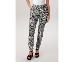 Schlupfhose ANISTON SELECTED, Damen, Gr. 48, N-Gr, schwarz-weiß (schwarz, weiß), Jersey, Obermaterial: 100% Viskose, figurumspielend knöchellang, Hosen Schlupfhose, mit trendigen Allover-Print (101352