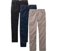 Schlupfhose BONPRIX "Regular Fit Schlupfhose aus reiner Baumwolle, Straight (3er-Pack)", Jungen, Gr. 134, N-Gr, schwarz (schwarz denim, dunkelblau denim, taupe), Obermaterial: 100% Baumwolle, regular