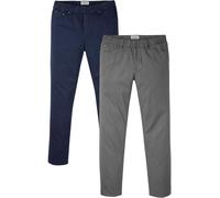 Schlupfhose BONPRIX "Regular Fit Schlupfhose mit Komfortbund, Straight (2er Pack)", Herren, Gr. 62, N-Gr, blau (dunkelblau, rauchgrau), Obermaterial: 100% Baumwolle, regular fit, Hosen Schlupfhose, au