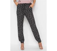 Schlupfhose BONPRIX "Schlupfhose aus reiner Viskose", Damen, Gr. 42, N-Gr, schwarz, wollweiß floral, Obermaterial: 100% Viskose, loose fit, Hosen Schlupfhose, aus Viskose, elastischer Bund, lockere Pa